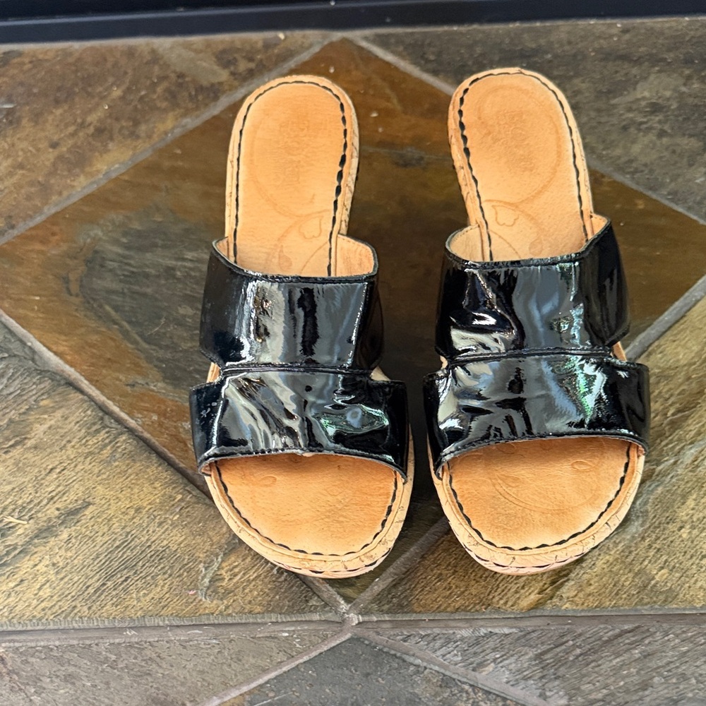 Born Black Patent Double-Band Slide Sandals — Women